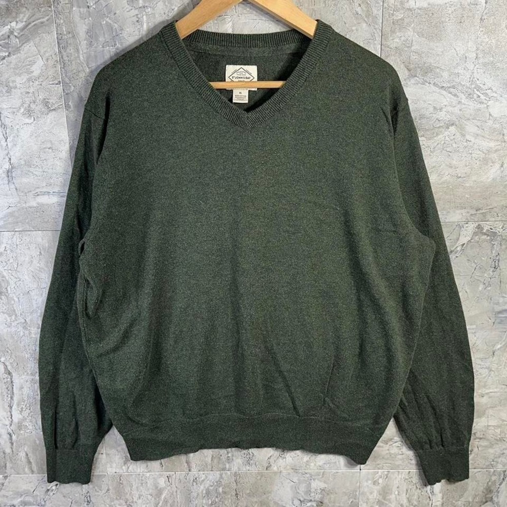 St‎ Johns Bay Sweater Dark Green XL Long Sleeve V Neck Pullover Cotton Blend